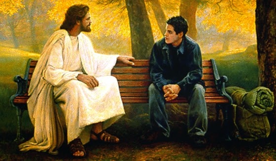 Conversando com Jesus em um banco