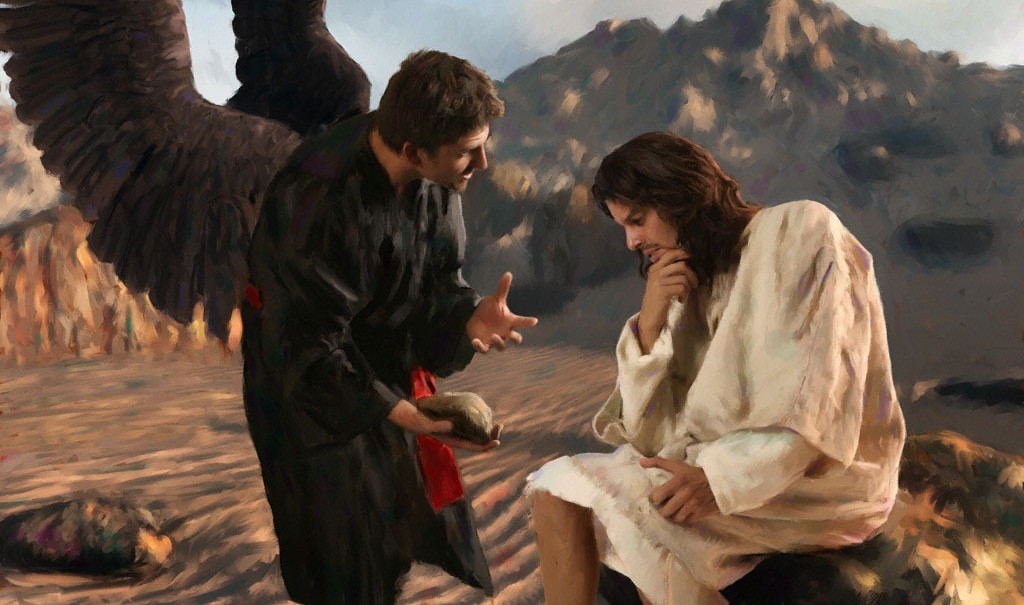 Jesus sendo tentado pelo diabo no deserto